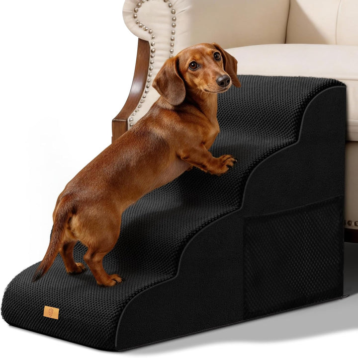 Hundetreppe für Kleine Hunde, 4 Stufen Haustiertreppe mit Abnehmbarem, Hochdichtem Schwamm Hunderamp