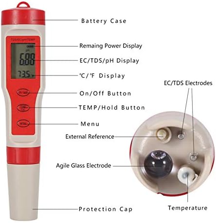 PH Messgerä Digitale PH Meter 4 in 1 Multifunktionale PH/EC/TDS/TEMP Meter Digitaler Wasserqualitäts