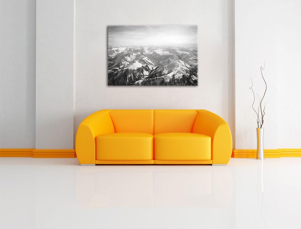 Alpen Kohle Effekt, Format: 100x70 auf Leinwand, XXL riesige Bilder fertig gerahmt mit Keilrahmen, K