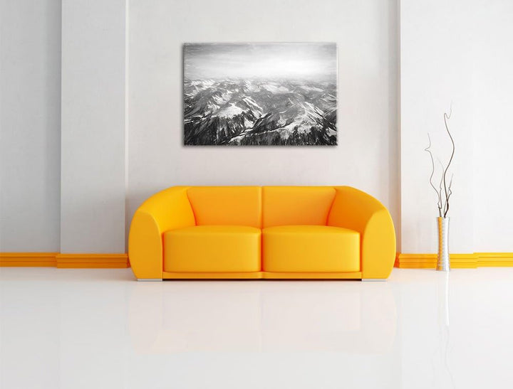 Alpen Kohle Effekt, Format: 100x70 auf Leinwand, XXL riesige Bilder fertig gerahmt mit Keilrahmen, K