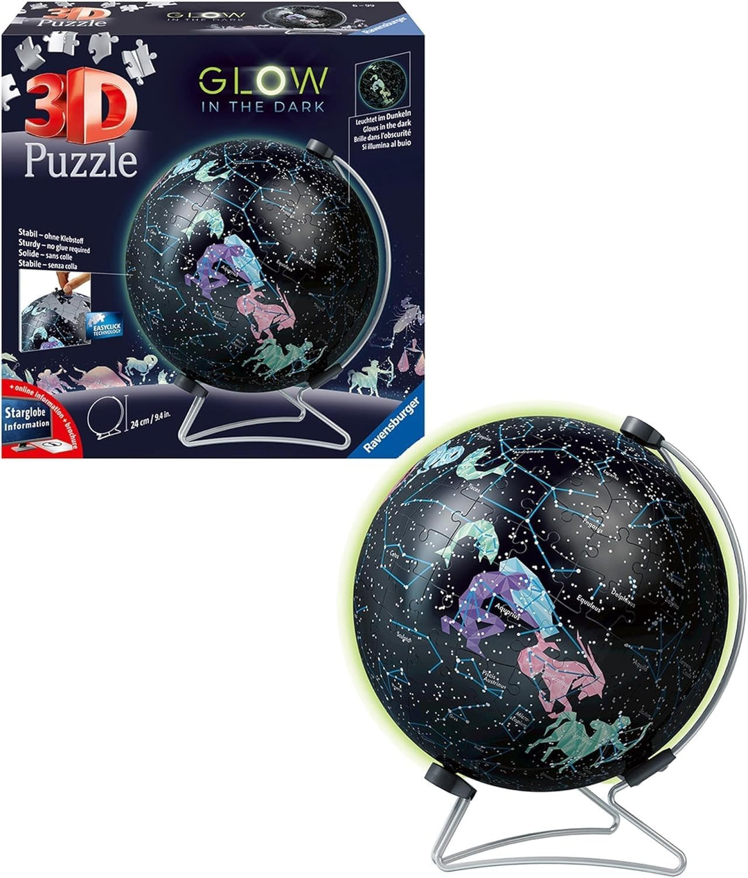 Ravensburger 3D Puzzle 11544 - Glow In The Dark Sternenglobus - 180 Teile - Nachleuchtender Globus f