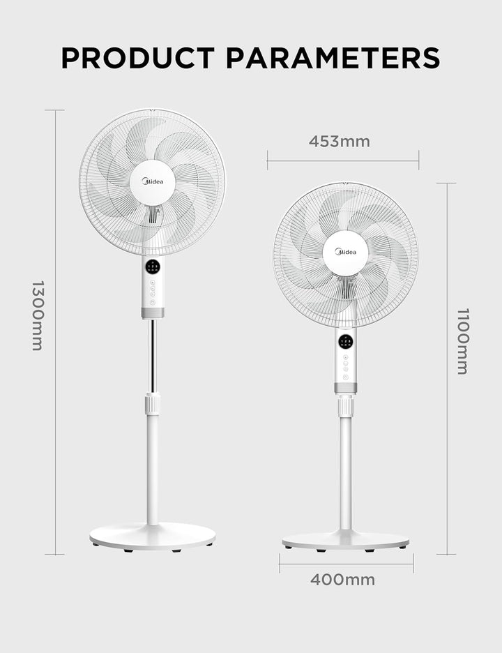 Midea FS40-23MR Standventilator mit 3 Geschwindigkeiten, Teleskophöhe und -grösse, Fernbedienung, du