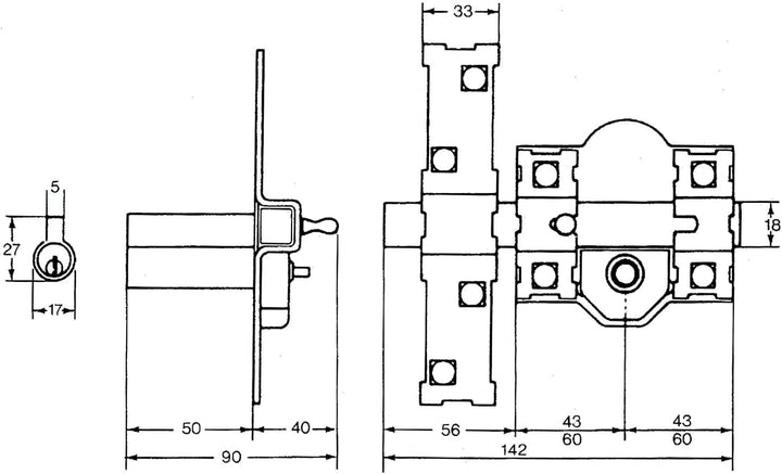 Fac Riegelschloss 301-r/ 80-n, 70 mm Zylinder
