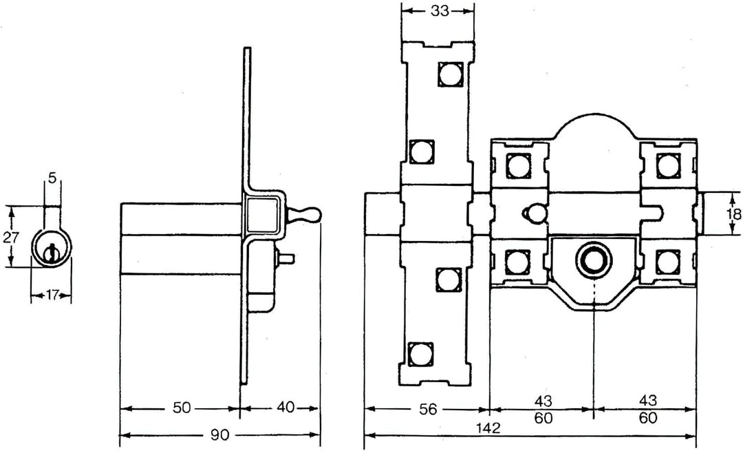 Fac Riegelschloss 301-r/ 80-n, 70 mm Zylinder