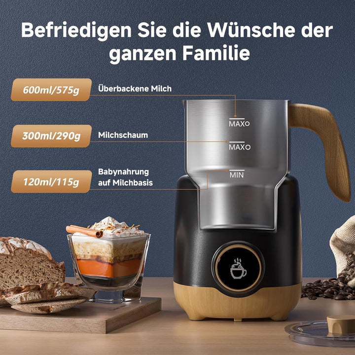 AMZCHEF Milchaufschäumer 600ml, 8-IN-1 Grosser Induktion Milchschäumer für Heissen & Kalten Milchsch