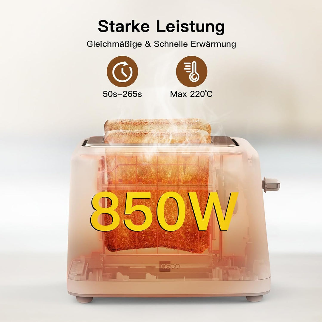 aeco toastlab MAX Toaster 2 Scheiben, LED Touchscreen, 850W, 6 Bräunungsstufen, mit Brötchenaufsatz,