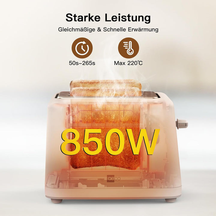 aeco toastlab MAX Toaster 2 Scheiben, LED Touchscreen, 850W, 6 Bräunungsstufen, mit Brötchenaufsatz,