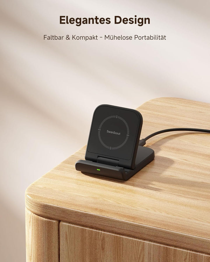 SwanScout Faltbare Induktive Ladestation für Samsung Galaxy Z Flip 7/7 FE 6/5/4/3 &amp; Moto Razr 60/50/