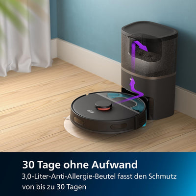 Philips Homerun Serie 3000 Saugroboter mit Wischfunktion, ultrastarke Saugleistung 4.000 Pa, Laserna