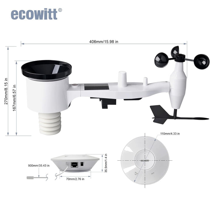 ECOWITT Wetterstation funk mit Aussensensor, Drahtlose Wetterstation Array WS69, mit 3 in 1 WiFi/Wir