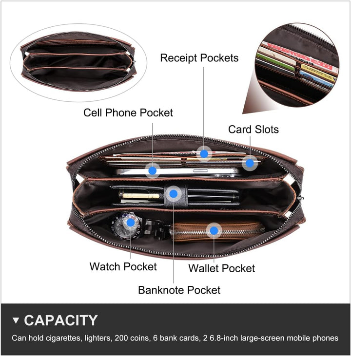 Contacts Herren Echtes Leder Ausweis Handyhalter Reissverschluss Coin Key Clutch Geldbörse Handtasch