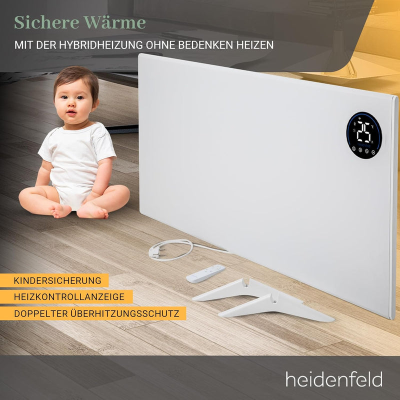 Heidenfeld Infrarotheizung & Konvektor HF-HP150 | 1000 Watt bis 25 m² | Hybrid Heizung | Steuerung v