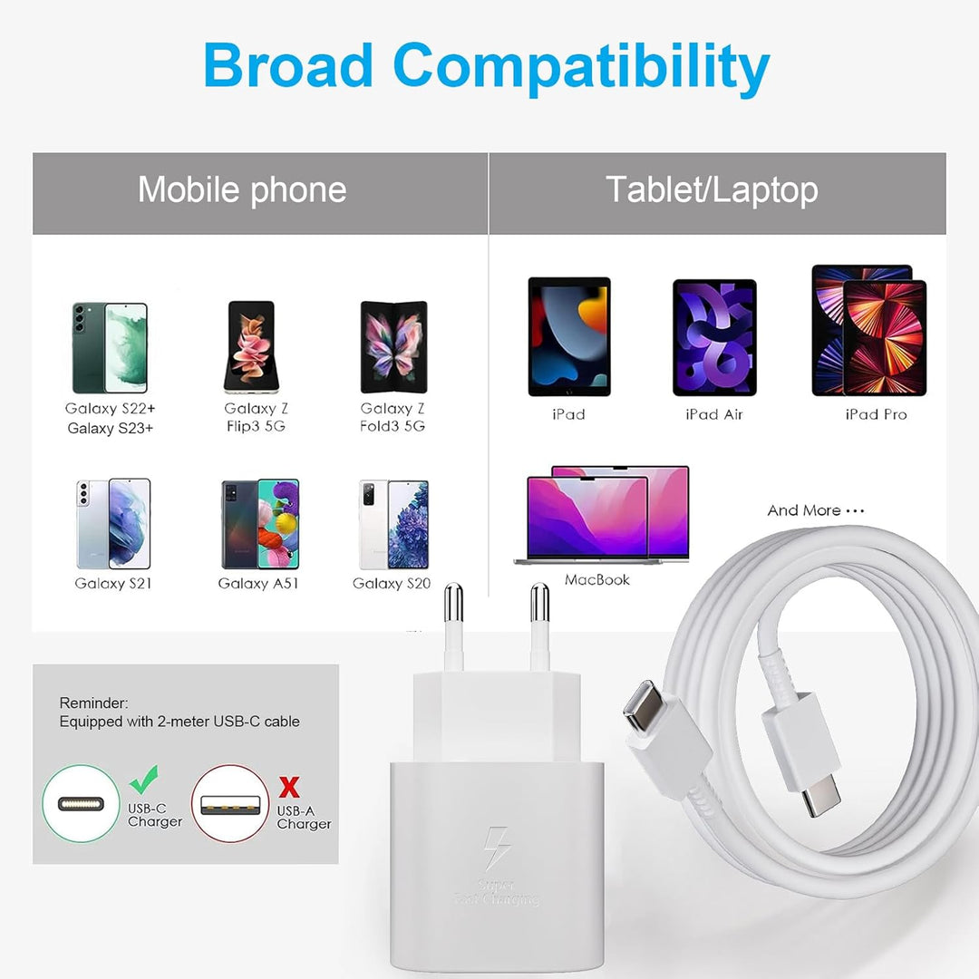 2er-Pack 25 Watt Schnellladegerät Ladekabel für Samsung Galaxy S26 S25 S24 S23 S22 S21 S20 FE Ultra