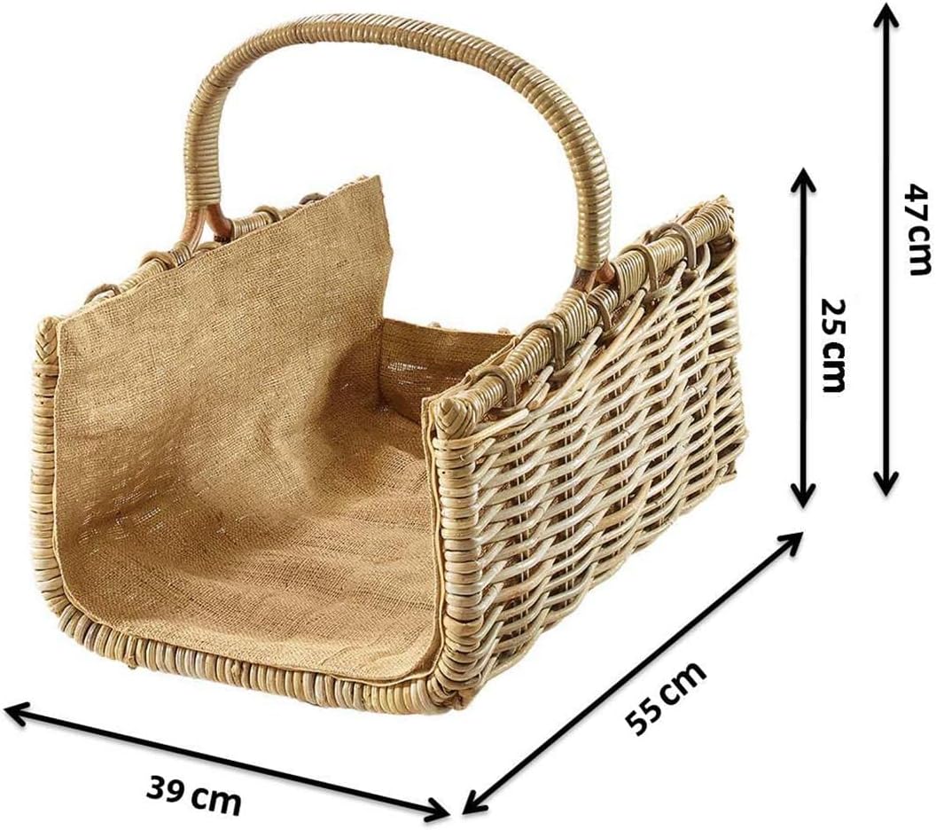 Kobolo Holztrage Holzkorb für Kaminholz eckig - aus grauem Rattan mit Jutefutter