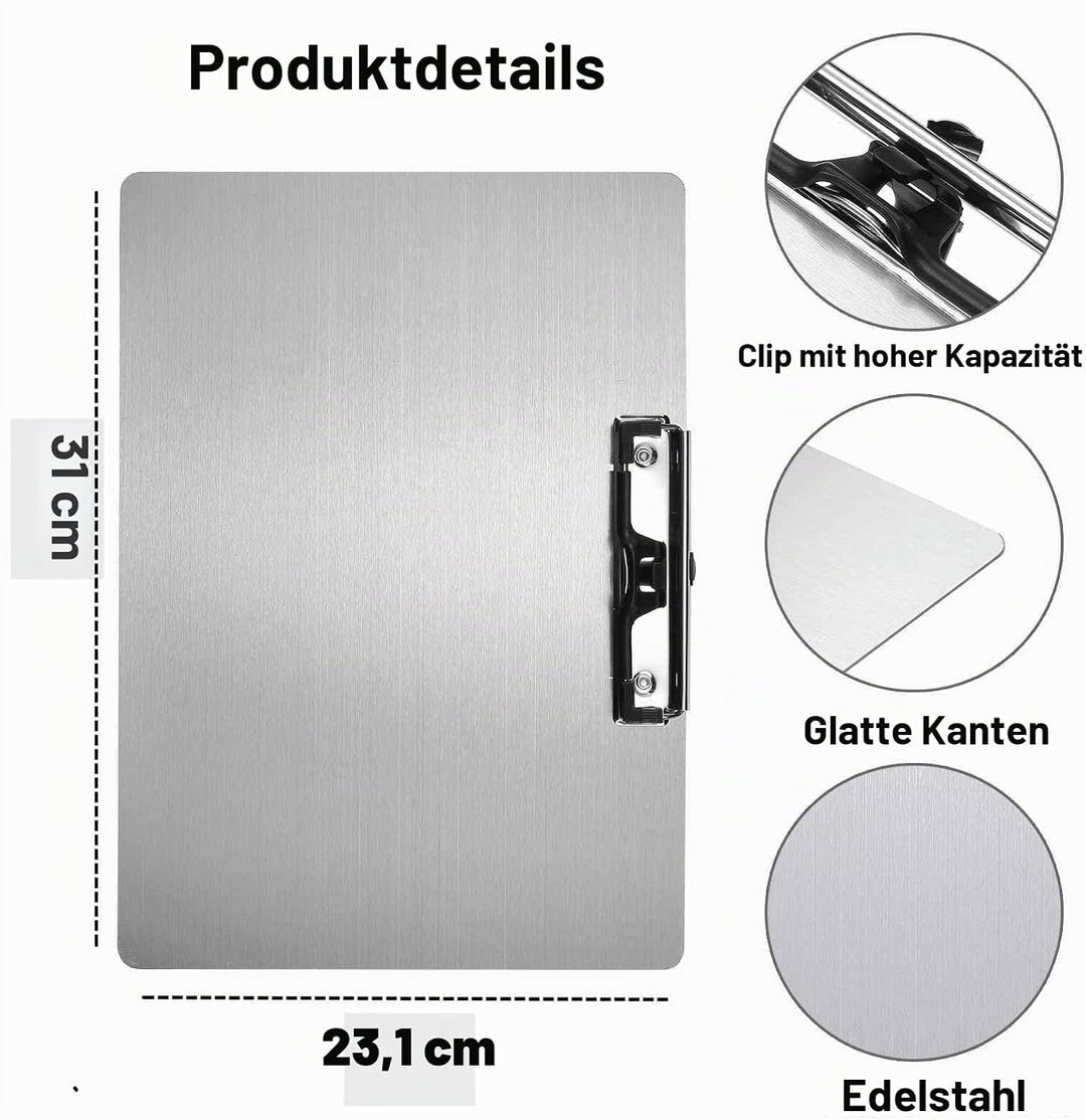 Klemmbrett a4, Klemmbrettmappe im Querformat für Dokumente,einschiebbare Aufhängöse, Edelstahl-Klemm