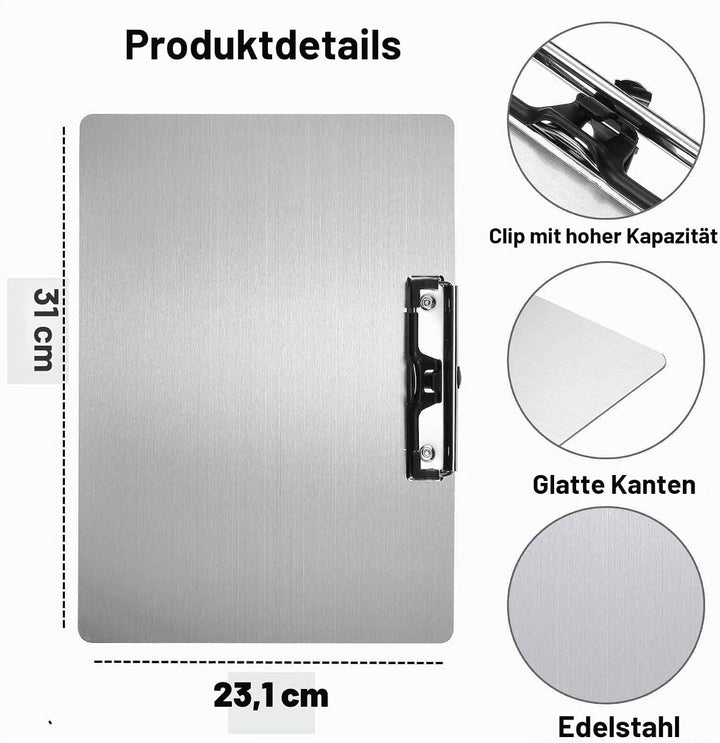 Klemmbrett a4, Klemmbrettmappe im Querformat für Dokumente,einschiebbare Aufhängöse, Edelstahl-Klemm