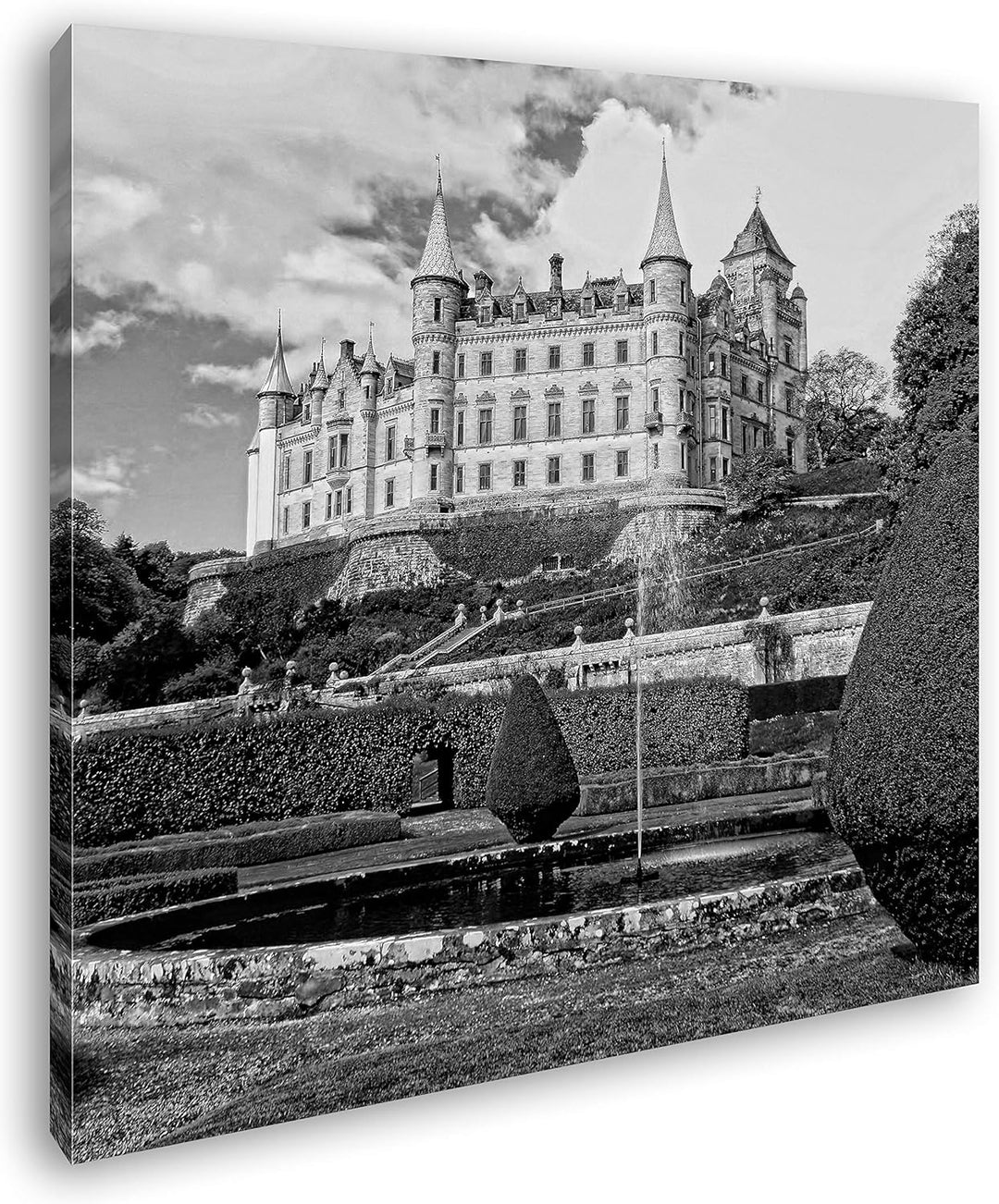 deyoli edles Schloss in Schottland Format: 60x60 Effekt: Schwarz&Weiss als Leinwandbild, Motiv ferti