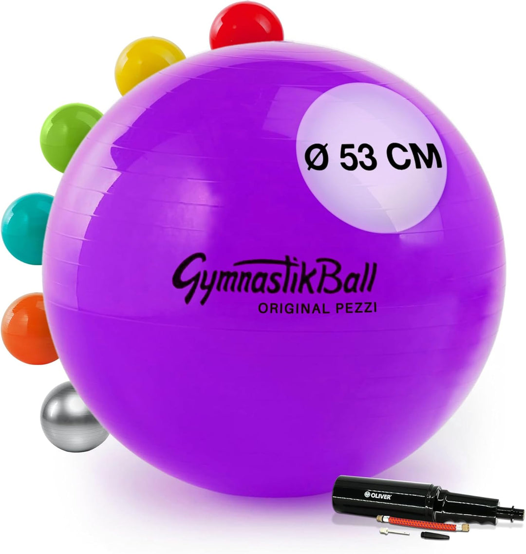 PEZZI Original Gymnastik Ball Plus Pumpe Sitz Therapie Pilates 53cm Violett, 53cm Violett