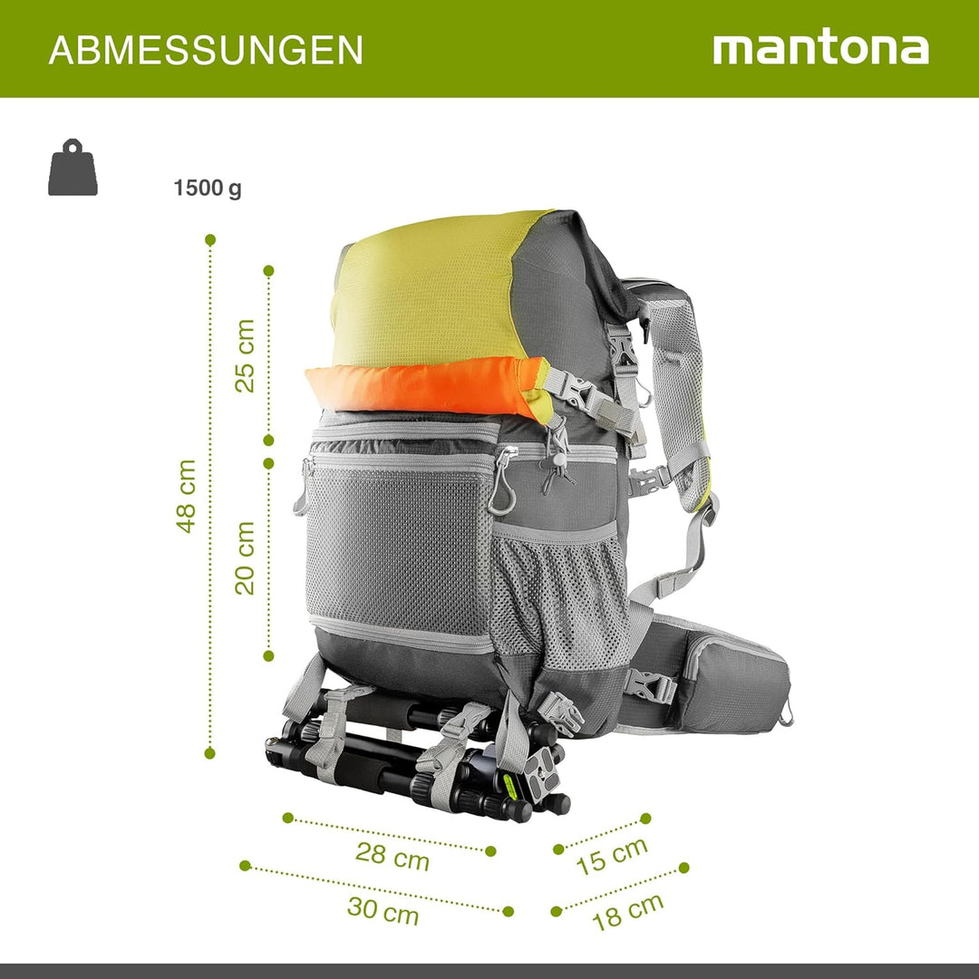 Mantona ElementsPro 30 V2 Outdoor DSLR Kamerarucksack Grün Schnellzugriff Kameratasche mit Regenhüll