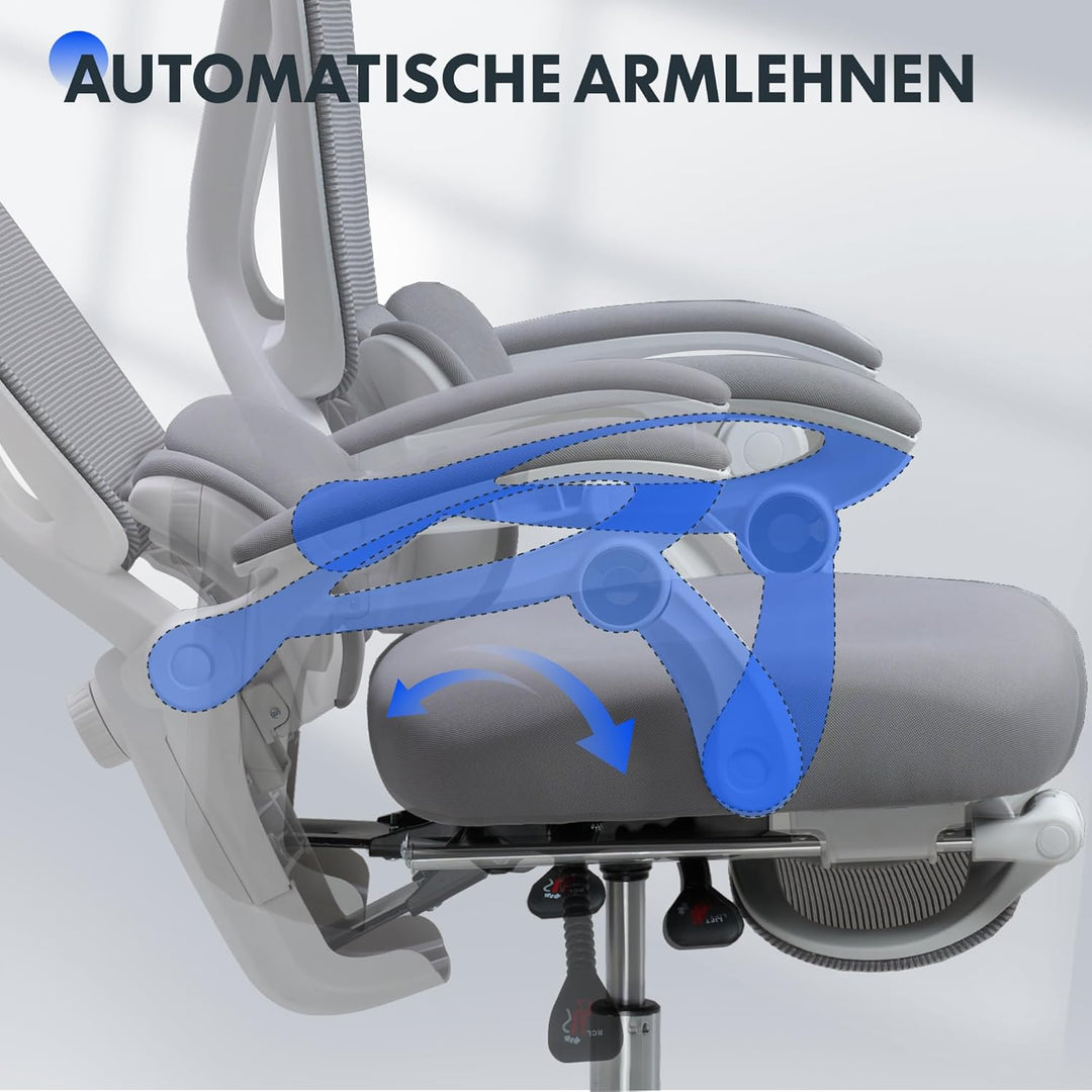 FLEXISPOT Ergonomischer Bürostuhl mit Fussstütze, X-förmiger Schreibtischstuhl mit 135°-Neigung, Gek