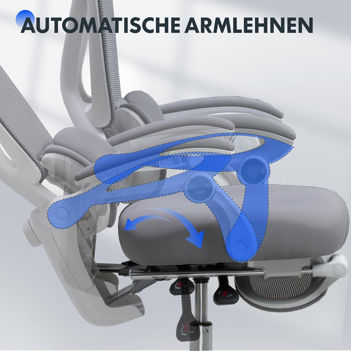FLEXISPOT Ergonomischer Bürostuhl mit Fussstütze, X-förmiger Schreibtischstuhl mit 135°-Neigung, Gek