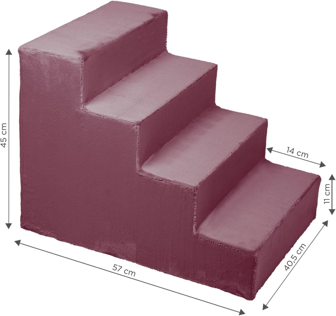 Mg Design Hundetreppe 4 Stufen in Violett – Stabiler Holzrahmen, gelenkschonend, leicht &amp; mobil, für