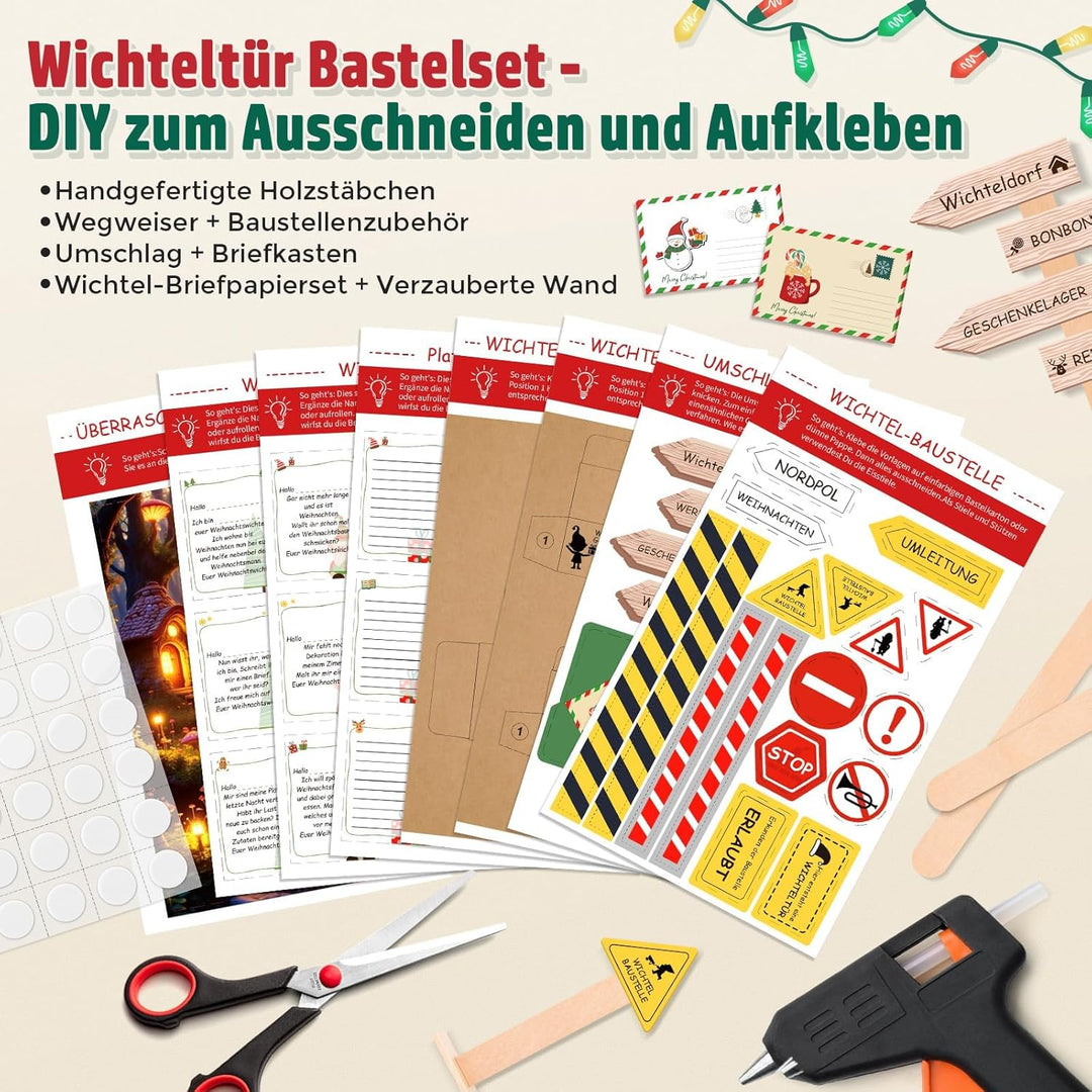 Wichtel Zubehör, 43 PCS Wichtel Set Weihnachten Komplett, Wichteltür Set mit Baustelle und Backset,