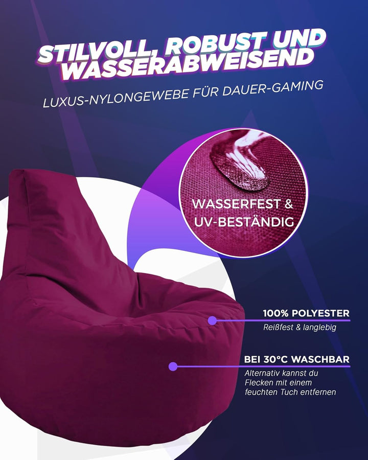 PATCH HOME Gamer Kissen & Lounge Sitzsack – befüllbar mit Reissverschluss, gefüllt mit Styropor, gee