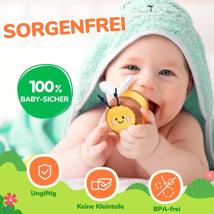 JoyCat Baby Spielzeug 6 Monate, Baby Bienenstock mit 5 Bienen, Rassel, Spiegel, Montessori Spielzeug