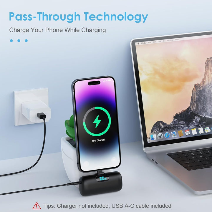 Mini Power Bank für iPhone 5000mAh, Upgrade 15W PD 3.0A Schnellladung, Leicht-Kompakt Powerbank LCD