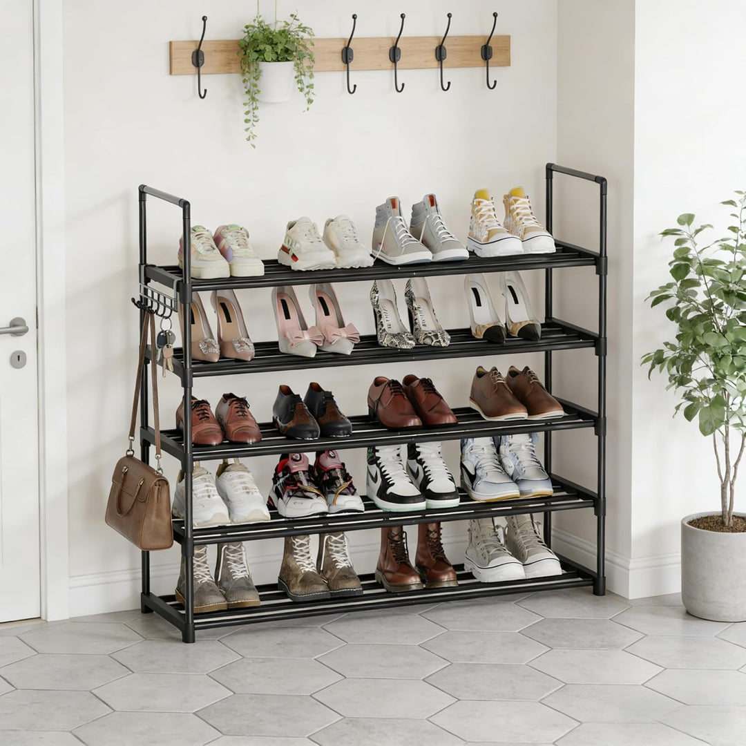 Schuhregal 5 Ebenen, Metall Schuhständer, Schuhaufbewahrung, Schuh-Organizer, platzsparend, aufrecht