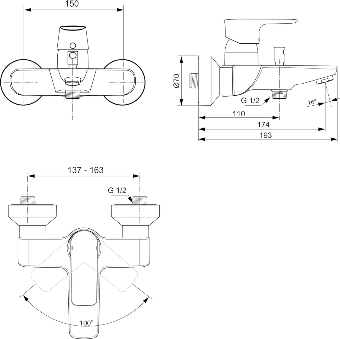 Ideal Standard A7033AA Connect Air Badearmatur Aufputz