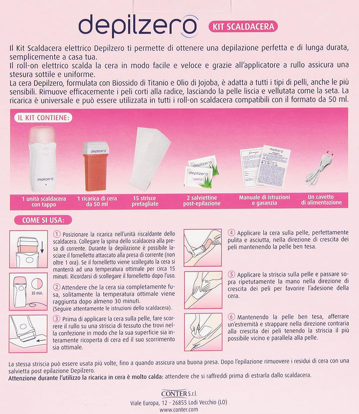 Depilzero Kit Scaldacera + Ricarica + Strisce Depilatorie + Salviettine
