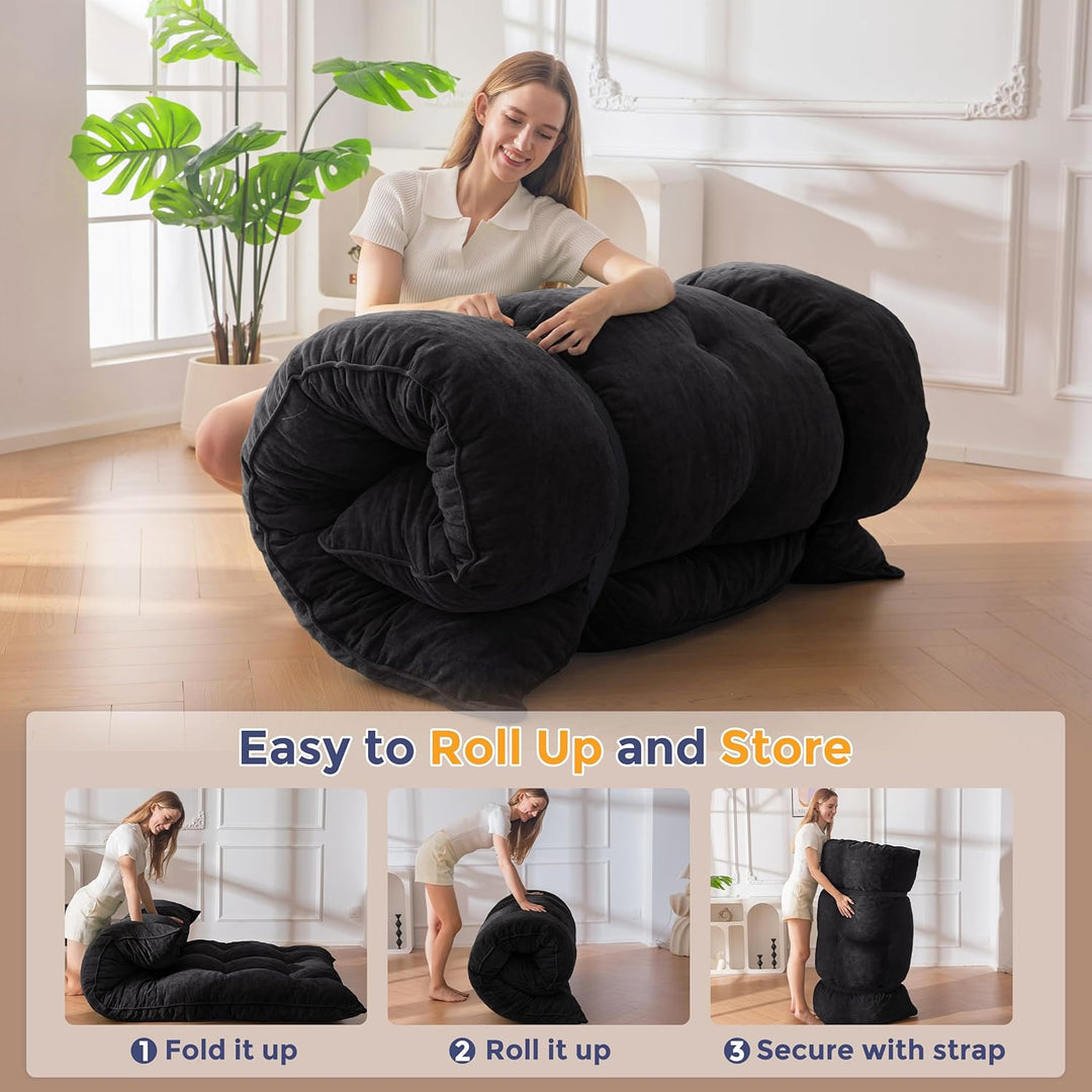 MAXYOYO Futon Matratze, Chenille-Stoff, 15cm Dick Bodenmatratze Verwendbar als Schlafsofa, Geknöpft