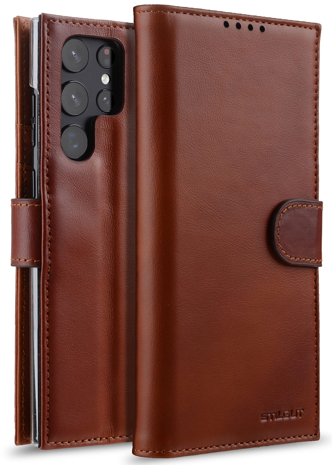 STILGUT Talis kompatibel mit Samsung Galaxy S22 Ultra Hülle mit Kartenfach aus Leder, Wallet Case, L