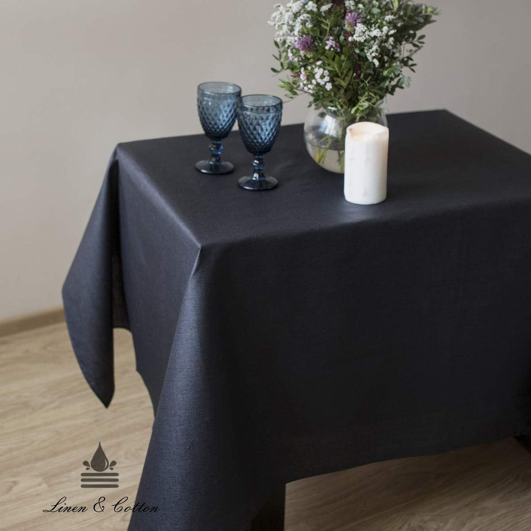 Linen &amp; Cotton Tischdecke Wasserdicht Wachstuch Gartentischdecke Adele - 100% Leinen, Schwarz (147 x