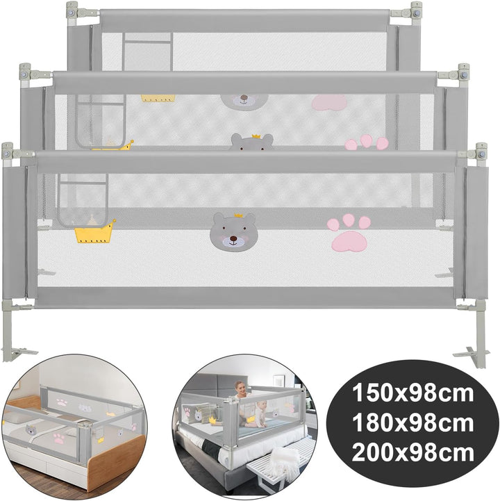 Jopassy 3er Bettgitter 2x200cm 1x180cm Bettschutzgitter für Kinder Rausfallschutz Bett Kinderbettgit