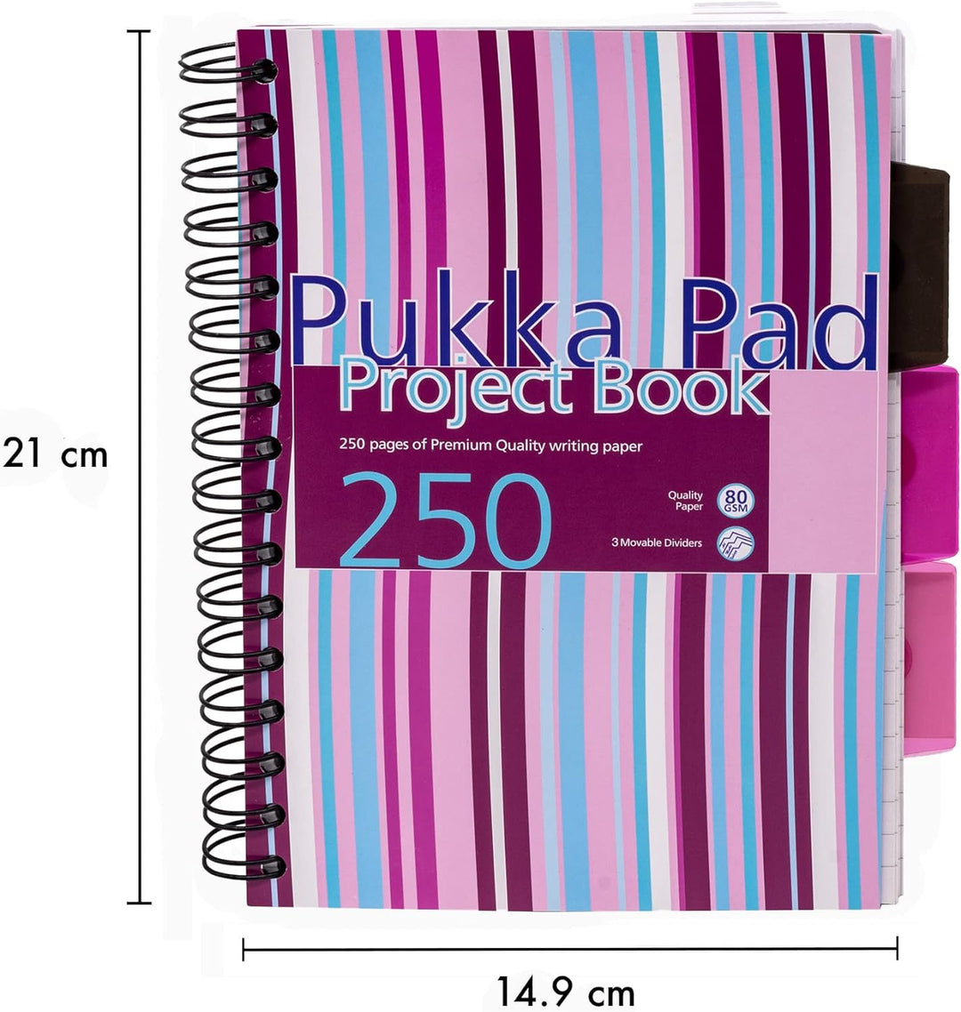 Pukka Pad Projektbuch Spiralbindung Kunststoff liniert 3 Trennblätter 250 Seiten 80 g/m² A5 3 Stück