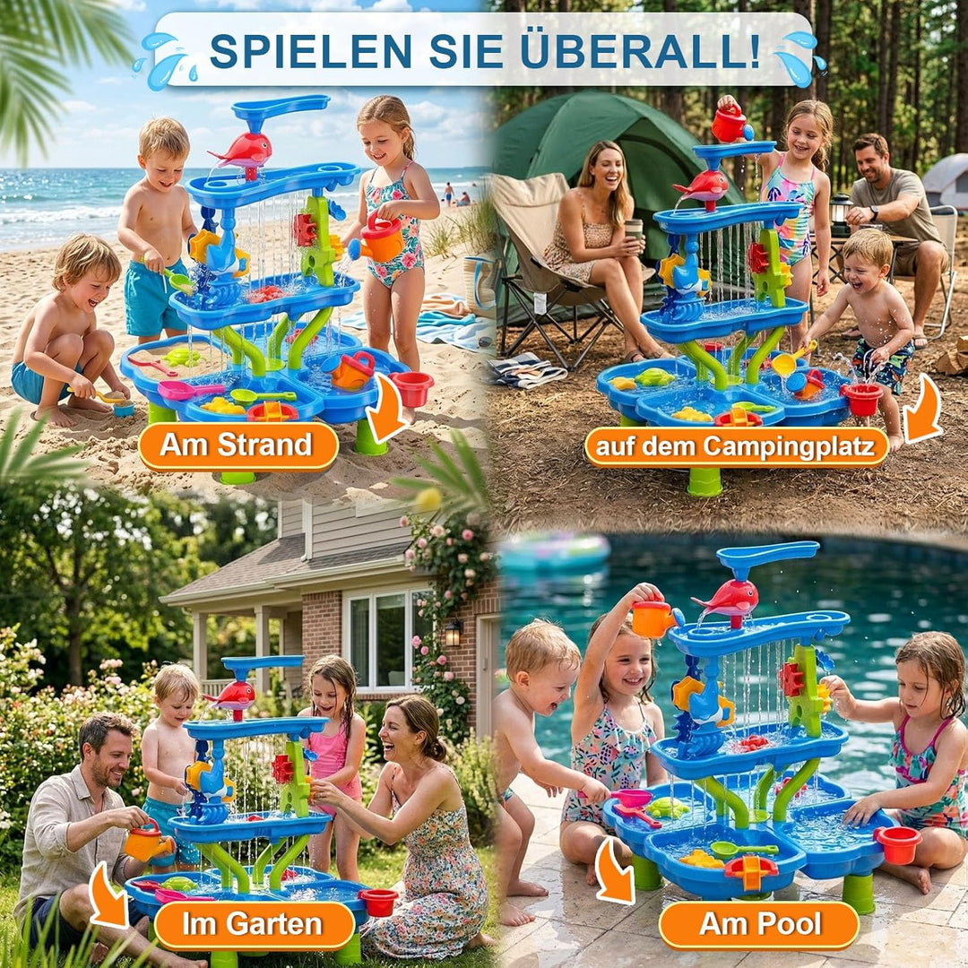 Wasserspieltisch Kinder, 4-stufiger Sand- und Wasserspieltisch mit Sandkasten-Zubehör, Grosser Wasse