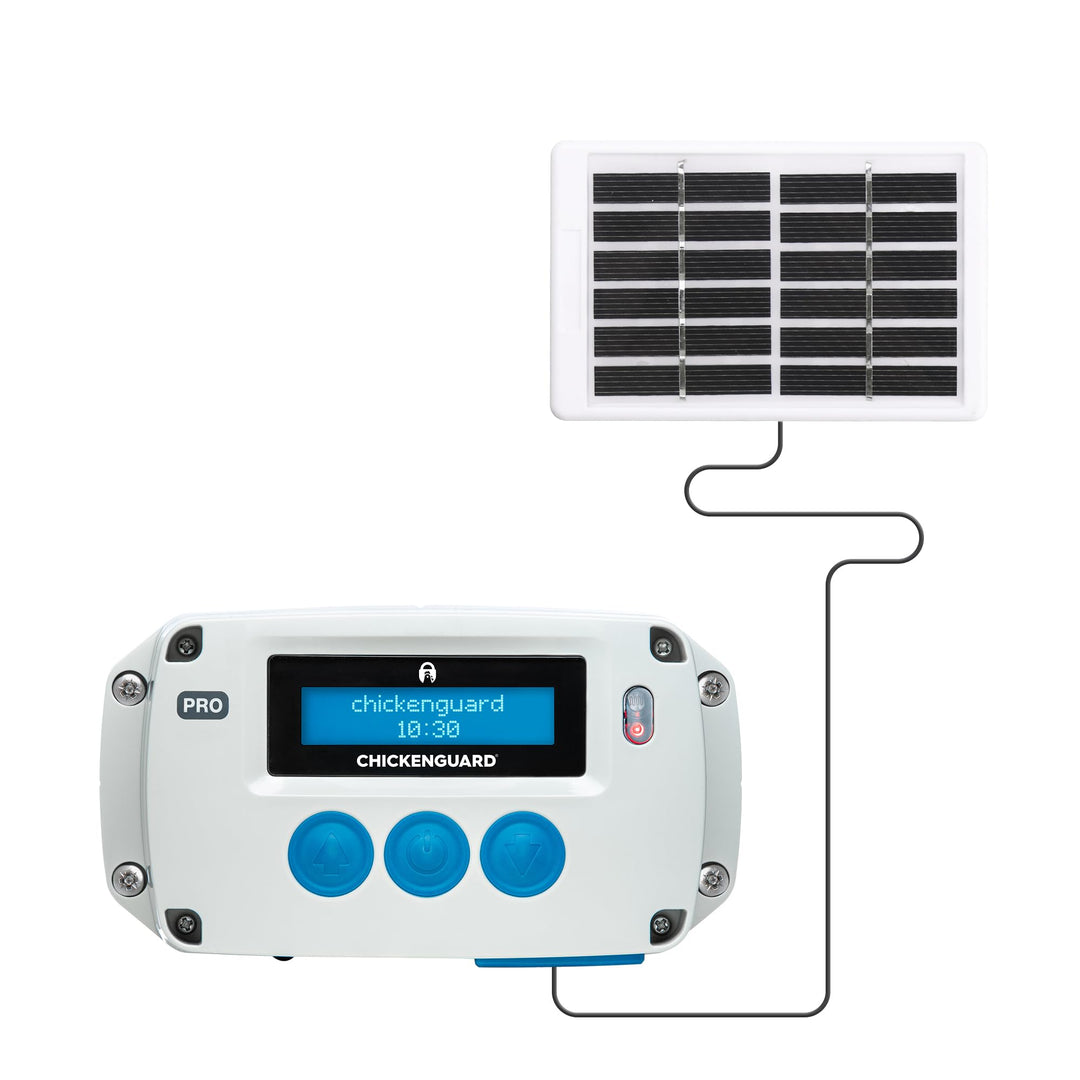 ChickenGuard Automatischer Hühnerstall Türöffner, betrieben mit Solarenergie/Batterien/Strom. Timer/