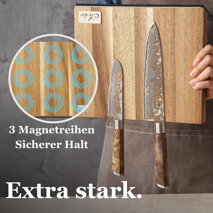 Oleio hochwertiger magnetischer Messerblock Messerbrett für bis zu 6 Messern I Zeitloses Design aus
