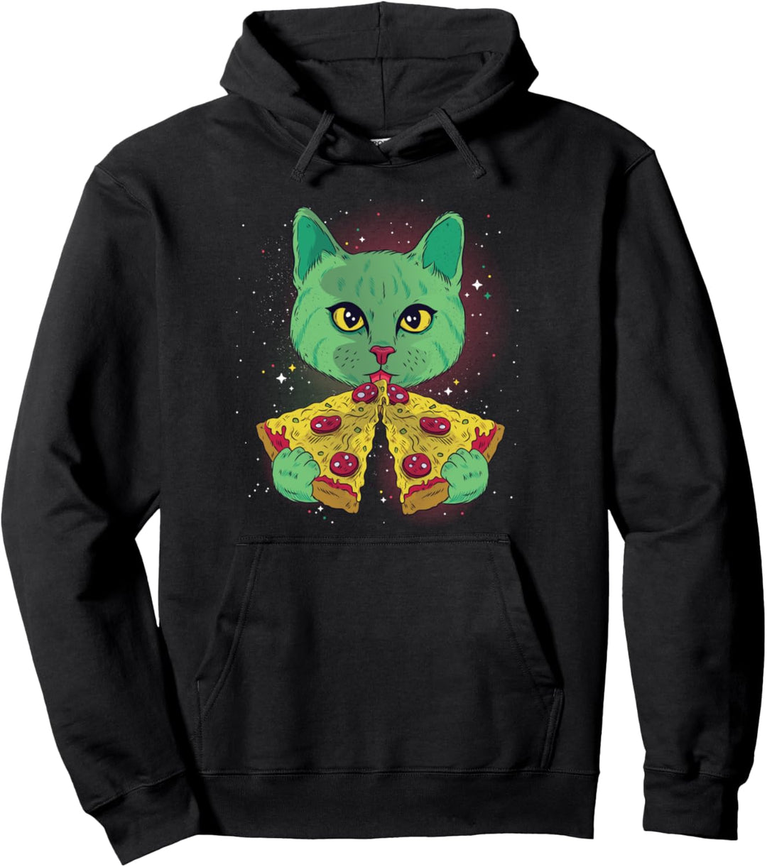 Funny Galaxy Cat Pizza Slice Space Universe Trippy Cosmic Pullover Hoodie