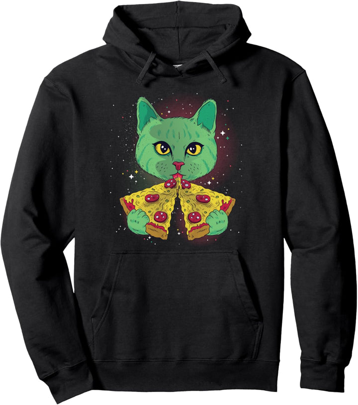 Funny Galaxy Cat Pizza Slice Space Universe Trippy Cosmic Pullover Hoodie