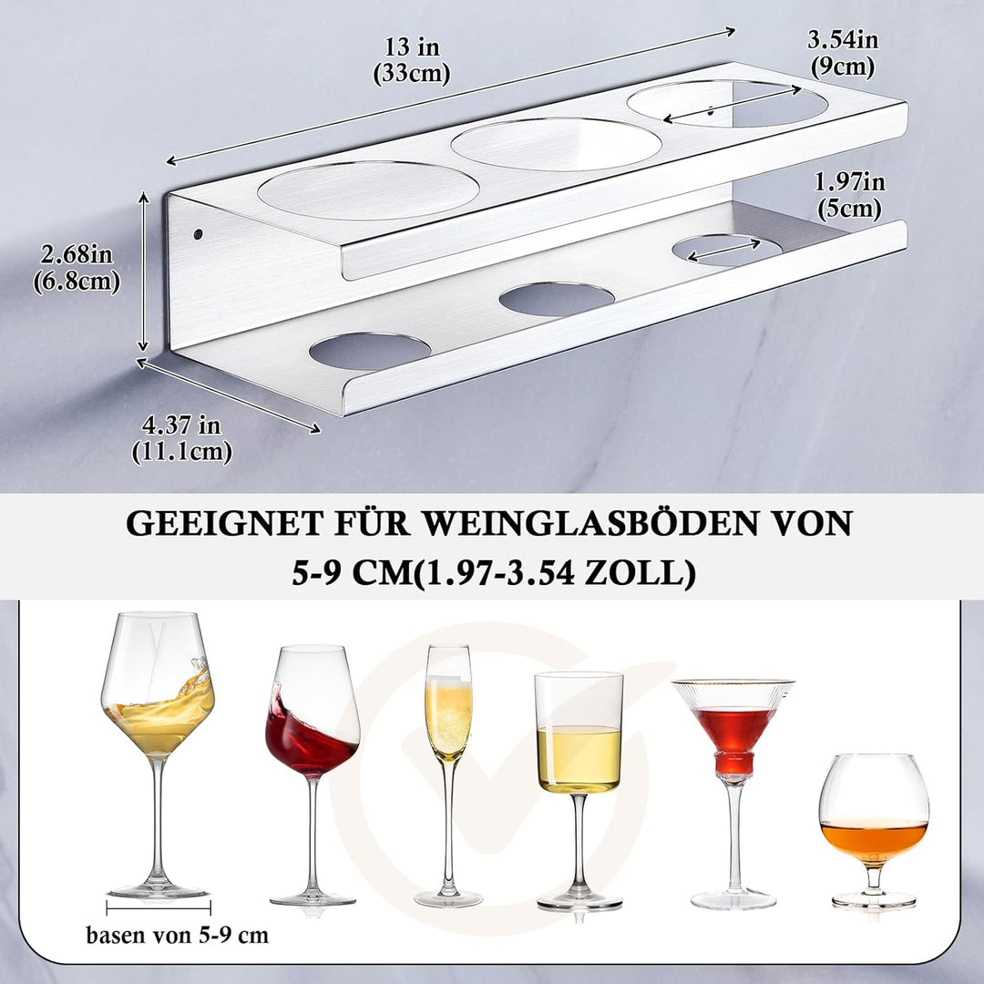 Wandmontierter Weinhalter, SUS304 Edelstahl Weinglas Halterung, Flaschenregal Selbstklebend oder Geb
