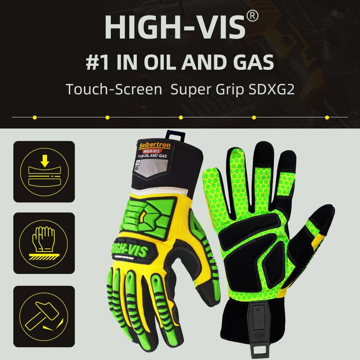 Seibertron HIGH-VIS SDXG2 Silikon Palm PowerGrip Geleinlage Guter Halt Handflächenpolsterung Anti-Vi