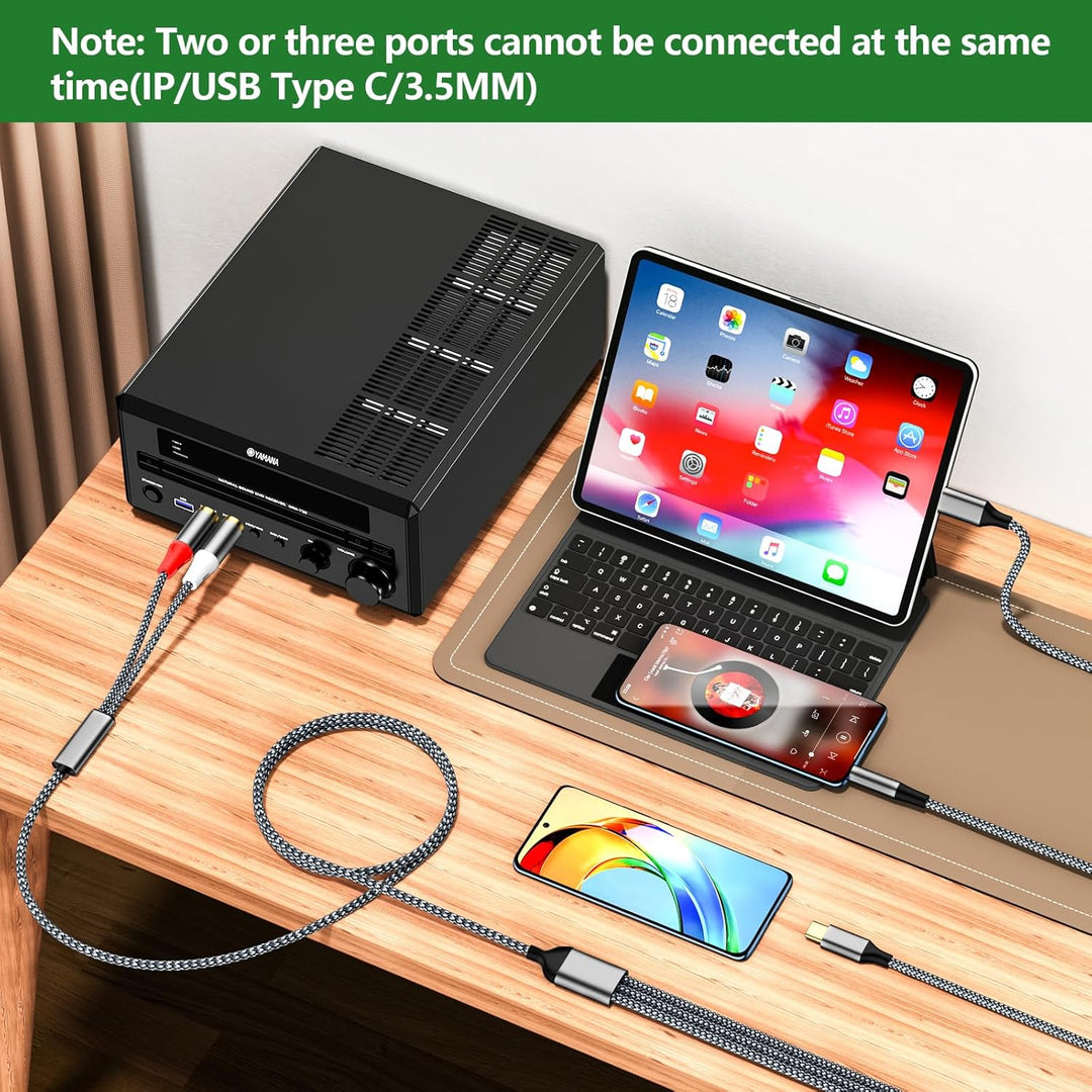3-in-1 RCA-Audiokabel, verwendet für Lig-htn-ing zu RCA-Kabeladapter, USB C zu 2 R-CA-Kabel, 3.5mm A