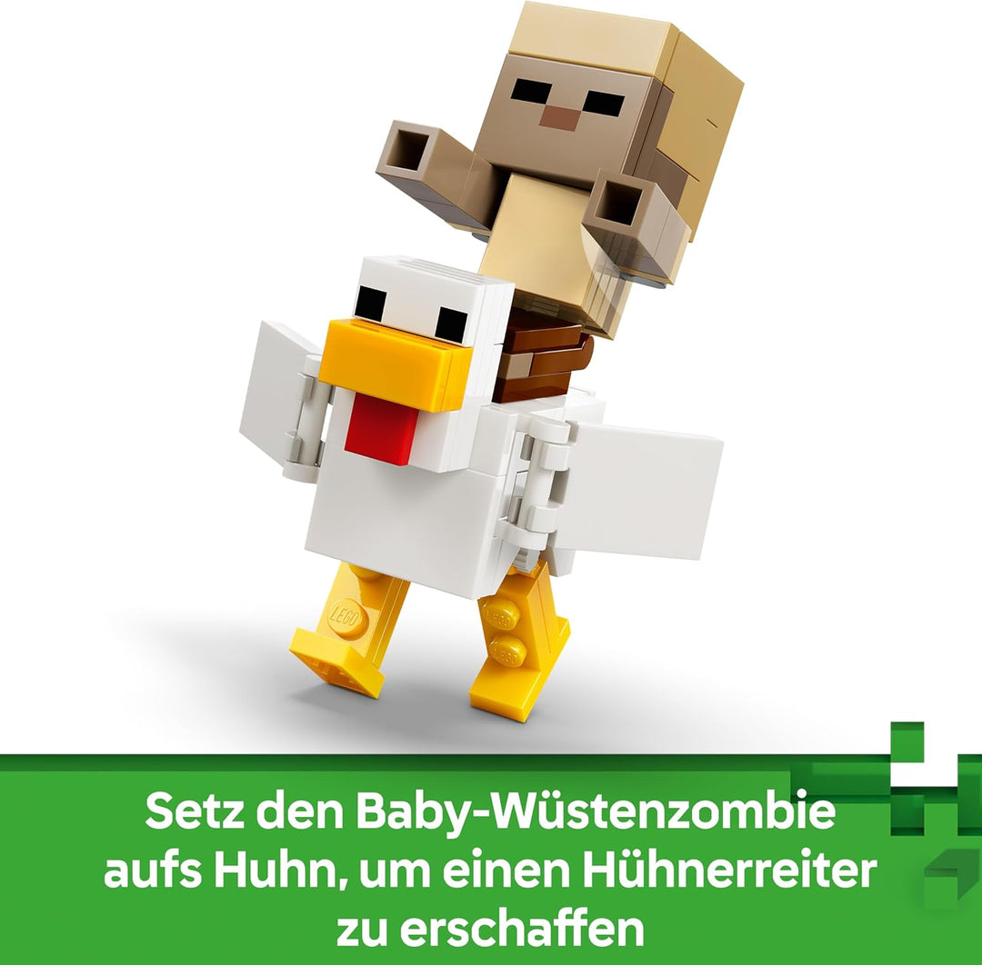 LEGO Minecraft Angriff des Hühnerreiters in der Wüste - Spielzeug mit 6 Figuren inkl. Eisengolem & B