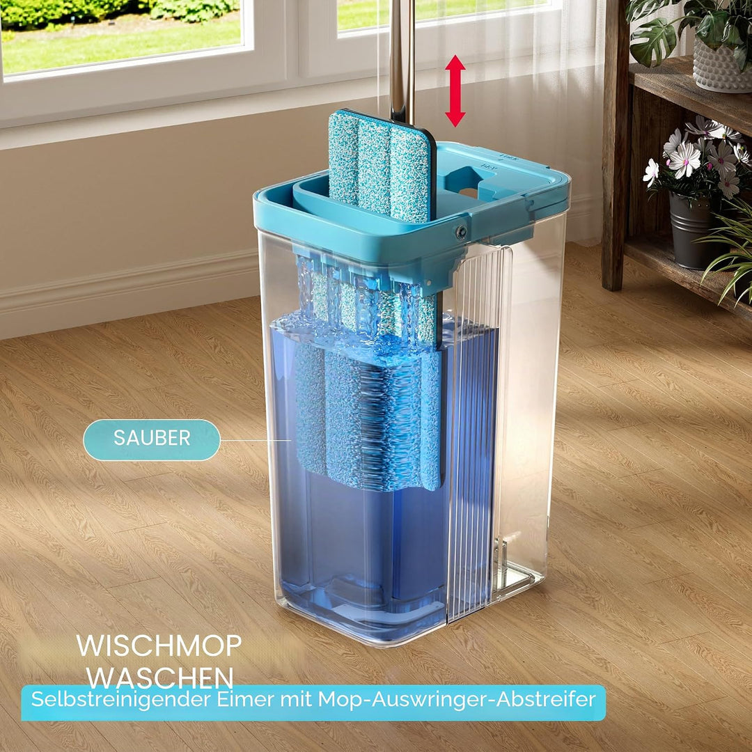 JOYMOOP Wischmopp und Eimer Set mit Auswringer, Mops für Bodenreinigung, Wandwischerreiniger mit lan
