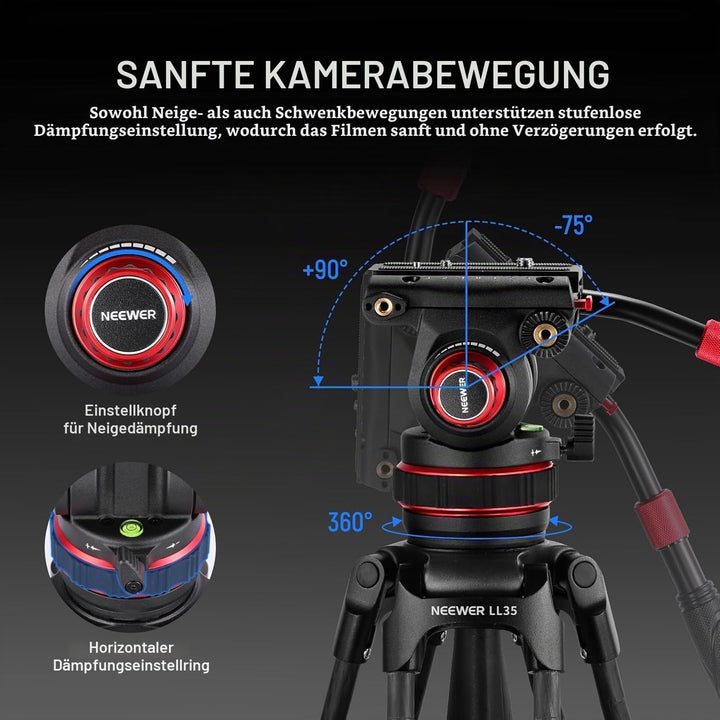 NEEWER 78" Video Tripod Kohlefaser, EIN Schritt Schnellspanner Kamera Stativ mit Einstellbarer Dämpf