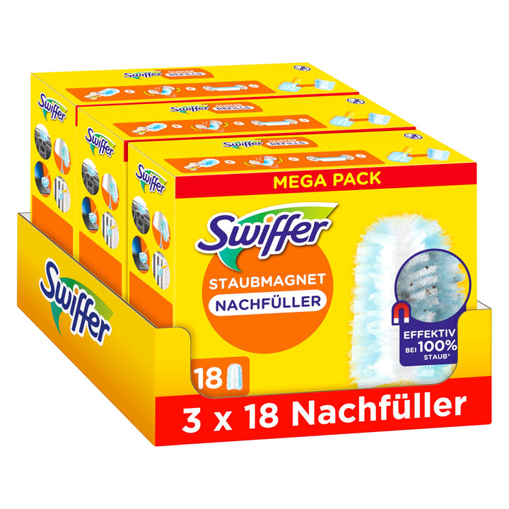Swiffer Staubmagnet 3x18 Nachfülltücher, Fängt Und Schliesst 3-mal Mehr Staub Und Haare Ein Als Herk
